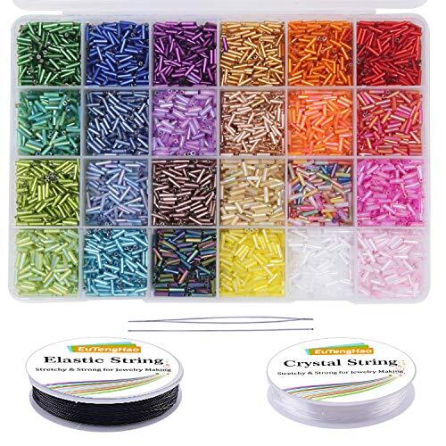 EuTengHao Kit de 9600 cuentas de cristal pequeñas para manualidades, pulseras, collares, fabricación de joyas, suministros con dos cuerdas de cristal (7 mm, 400 de cada color, 24 colores)