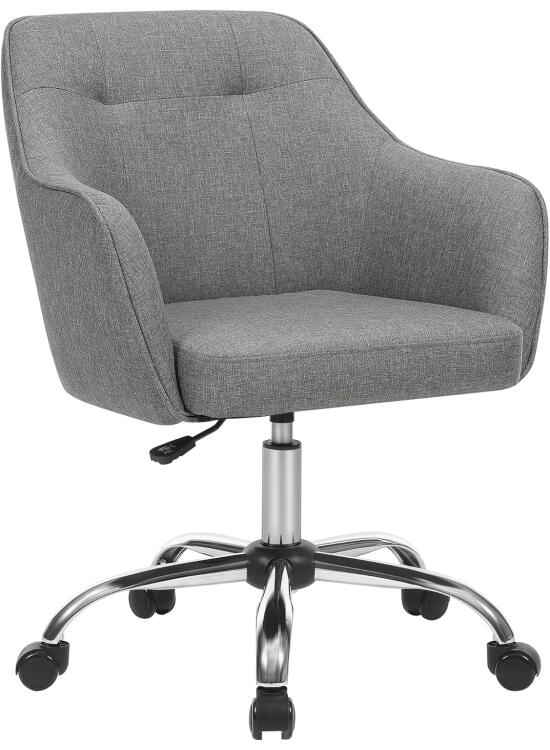 SONGMICS Silla de Estudio, Silla Giratoria, Altura Ajustable, Carga de 110 kg, Marco de Acero, Tela de Algodón-Lino Transpirable, para Estudio, Dormitorio, Gris OBG019G01