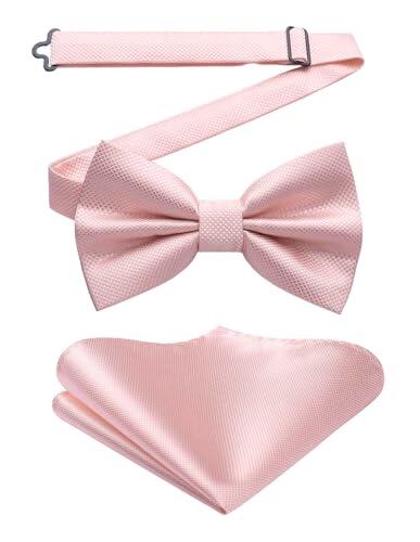 HISDERN Pajarita Hombre Rosa Claro Preatada Conjunto de Pajaritas y Pañuelo de Bolsillo Ajustable Corbatín con Pañuelos para Fiesta Bodas