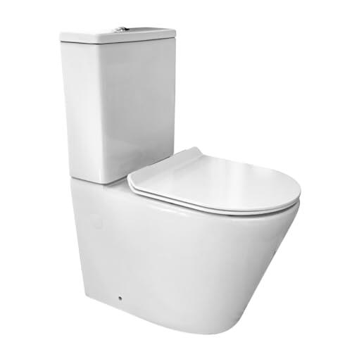 Inodoro Completo - WC Inodoro Completo con Sistema Rimless Antibacterias - Vater Baño con Tapa Moderna con Caida Amortiguada - Inodoro Salida Dual Eficiente con Ahorro de Agua - WC para Hogar Blanco