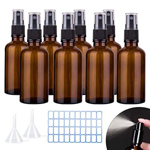 O-Kinee Spray de Vidrio ámbar 8 pcs Botella de Vidrio ámbar Vacía con Pulverizador Negro de Niebla Fina Vacía para Aromaterapia,Primeros Auxilios,Tamaño de Viaje,Líquidos Químicos (100ml)