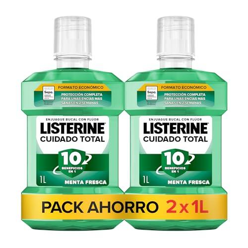 Listerine Cuidado Total Protección Dientes y Encías Enjuague Bucal, 2 x1 L | 24 h de Protección, Triple Acción, Sabor Menta Fresca, Previene Caries, Protege Encías, Reduce Placa y Sarro, Aliento Fresco