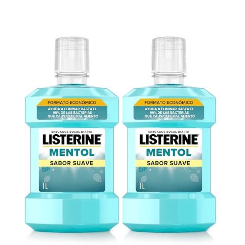 Listerine Mentol Enjuague Bucal Sin Alcohol Menta Suave, Pack de 2 x 1 L | Colutorio sin alcohol, Para un aliento fresco duradero, Protección completa para tu salud oral diaria, Para uso diario