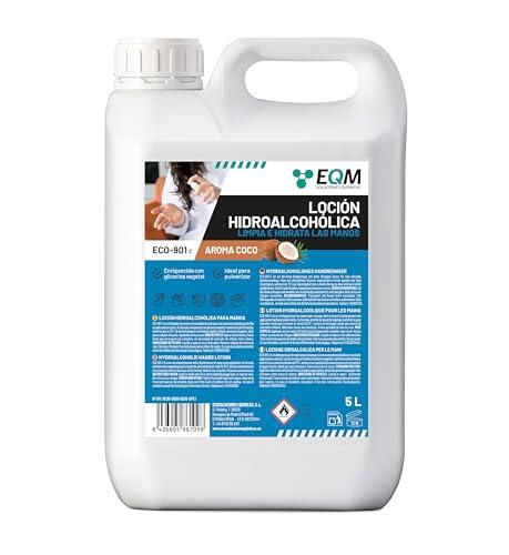 EQM - ECO-901C - Loción Hidroalcohólica de Manos Perfumada - 5L - Eficacia certificada por laboratorio - Limpieza e Hidratación profunda – Con alto contenido en glicerina - Esencia a coco