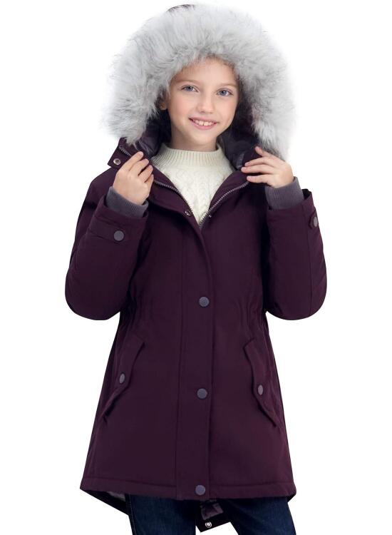 SOLOCOTE Abrigos de invierno para niñas Heavyweight Chaqueta cálida de longitud media con cuello de piel desmontable con capucha