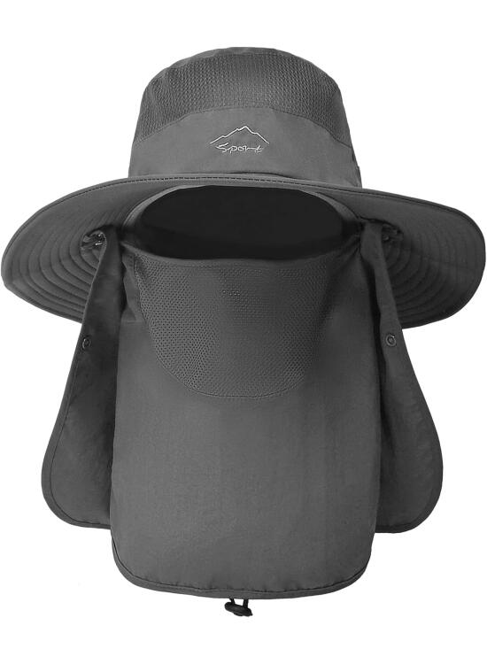 TAGVO Sombreros de Pesca para Hombre Mujer con Cubierta de Cuello Desmontable, Gorros de Pescador con Protección UPF 50+, Sombreros y Gorras de Sol Plegables para Cámping Excursionismo Caminando