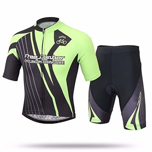 YFPICO Niños Niñas Conjuntos Maillots de Bicicleta Top de Manga Corta + Pantalones Traje de Ciclismo, Negro + Verde, 134/140