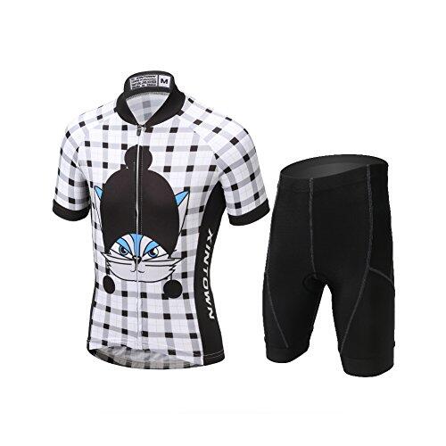 YFPICO Niños Niñas Conjuntos Maillots de Bicicleta Top de Manga Corta + Pantalones Traje de Ciclismo, Blanco + Negro #2, 152/158