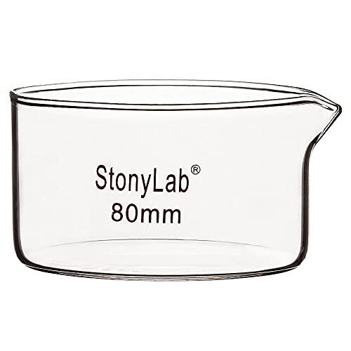 stonylab Plato de Cristalización con Boquilla y Borde de Alta Resistencia, Platos Laboratorio Reutilizables de Vidrio de Borosilicato para Cristalización y Evaporación - 100 ml Capacidad OD 80 mm