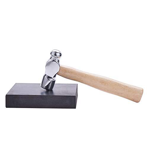BENECREAT Set de Herramientas 15cm Mini Martillo de Joya DIY con Bloque de Goma Negra 10x10x2cm, para Manualidad de Joyería y Golpes de Metal