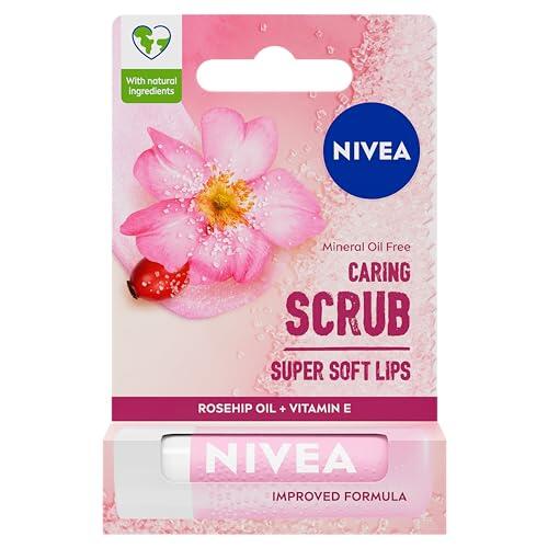 NIVEA Exfoliante labial 2 en 1 (4,8 g), bálsamo labial con aceite de rosa mosqueta y vitamina E, exfolia suavemente para labios súper suaves, cuidado intensivo de los labios, sin necesidad de limpiar