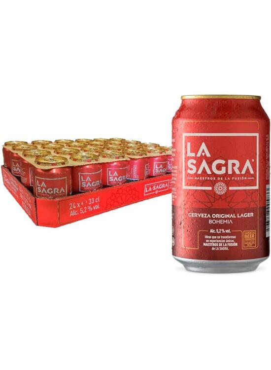 La Sagra - Cerveza Lager estilo Pilsner - Alc. 5,2% Vol. - Caja de 24 latas de 330 ml - Total: 7920 ml