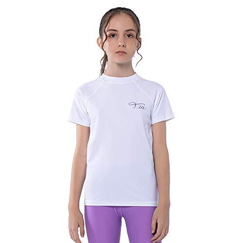 TIZAX Camiseta Natación con Protección Solar para Niñas Traje de Baño de Manga Corta Rashguard para Surf/Nadando/Buceo/Playa Blanco 11-12 años
