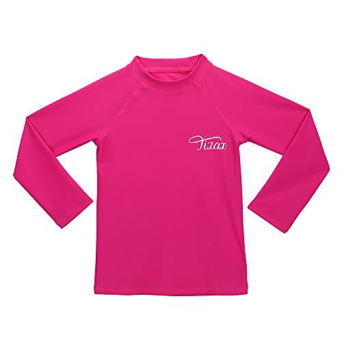 TIZAX Traje de baño con protección Solar Camiseta UV de Manga Larga para niñas Rashguard para Surf/Nadando/Buceo/Playa Rosa roja 116