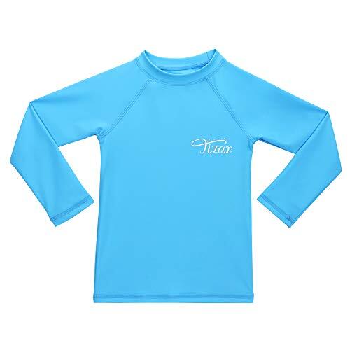 TIZAX Traje de baño con protección Solar Camiseta UV de Manga Larga para niñas Rashguard para Surf/Nadando/Buceo/Playa Azul 152