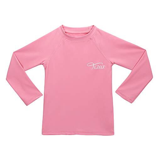 TIZAX Traje de baño con protección Solar Camiseta UV de Manga Larga para niñas Rashguard para Surf/Nadando/Buceo/Playa Rosa Rosado 152