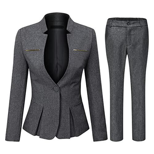 YYNUDA Sastre Mujer 2 piezas Slim Fit One Button Blazer Chaqueta Oficina Trabajo Pantalones Trajes Falda Trajes