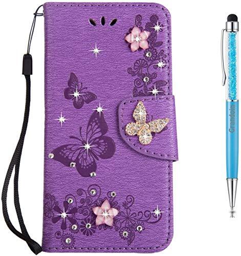 Grandoin Funda para Samsung Galaxy S20 Ultra, PU Cuero Diamante Brillante Case Cuerpo Completo Carcasa Protectora Cartera Soporte Función Fundas Case Cover (Púrpura)