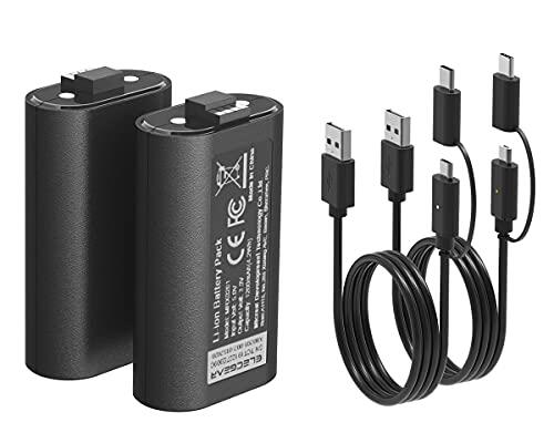ElecGear Batería de Litio Recargable para Controlador Xbox, 2x 1200mAh Pilas Lithium Kit de Carga y Juega para Mando Xbox Series X/S, Xbox One, Elite con 2x Cable de Carga USB