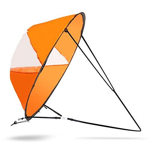 VBESTLIFE Kayak de 42 pulgadas con pala plegable a prueba de viento, kit para vela de kayak con ventana transparente para kayak, canoas, botes inflables, tablas de paddle (naranja)