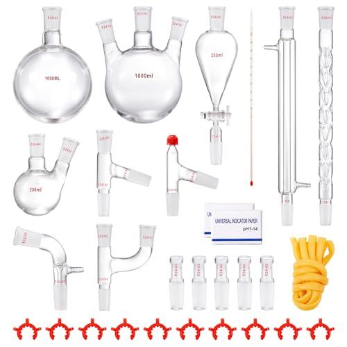 VEVOR Kit 29 pcs Laboratorio Cristalería Laboratorio de Química Orgánica Cristalería Kit Lab Cristalería Kit Kit de Vidrio de Laboratorio Materiales de Vidrio de Laboratorio