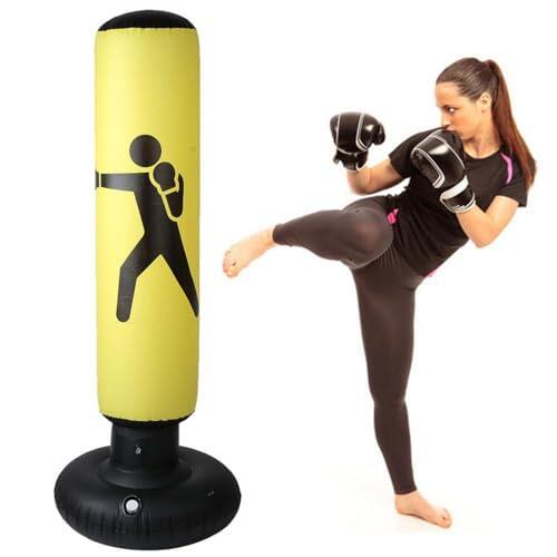 Saco de Boxeo de Pie de 160 cm PVC, Saco de Boxeo Retráctil de Pie, Artes Marciales, Adultos Niños Columna Inflable Tumbler Punching Bag Adecuado para Practicar Karate, Taekwondo, etc (Amarillo)