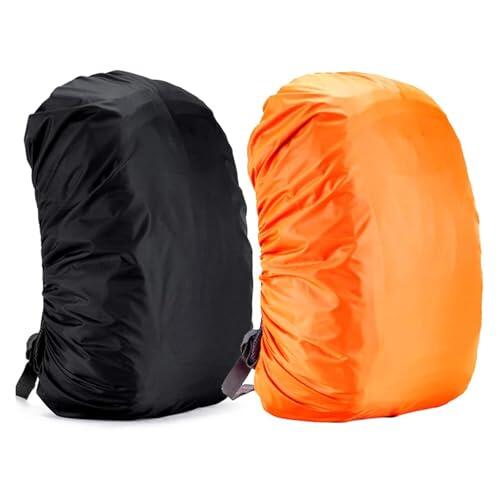 Yogopro Funda Impermeable para Mochila,2 Pcs Cubre Mochila Lluvia,30~65L Cubierta de Bolsa Bolso Protector de Lluvia para Camping Senderismo Excursionismo, 30L-40L (Negro y Naranja)