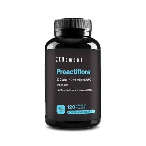 Probióticos y Prebióticos Intestinales, 120 Cápsulas Gastrorresistentes - 20 cepas (40 mil millones de UFC) por dosis + Inulina + Zinc - Soporte Digestivo y Sistema Inmune - Vegano - Zenement