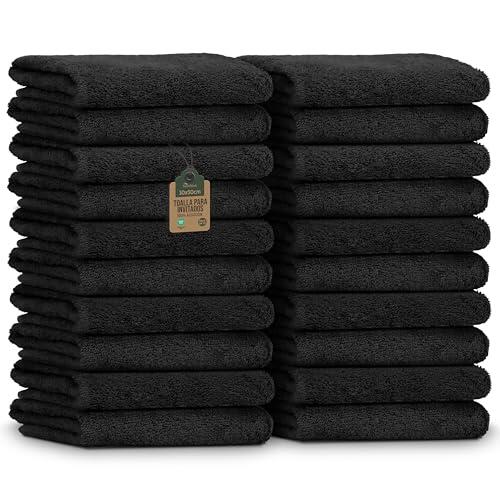 NatureMark Toallas de Invitado – Pack de 20 (30x50 cm), 100% Algodón, Certificadas Oeko-Tex, Suaves, Absorbentes y Fáciles de Cuidar – para Baño, Invitados & SPA - Negro