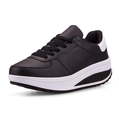 Mujer Adelgazar Zapatos Sneakers para Caminar Zapatillas Aptitud Cuña Plataforma Zapatos 38 EU,6 Negro