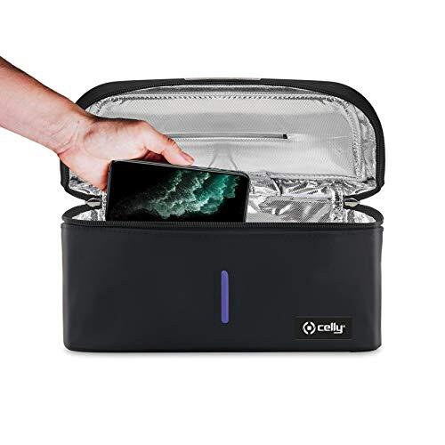 Celly Máquina Esterilizadora Portátil de Rayos UV Universal (Certificaciones), Bolsa Desinfectante con Rayos UV-C para Smartphones y Accesorios, Tablets de hasta 8", Relojes, Mascarillas, Guantes.