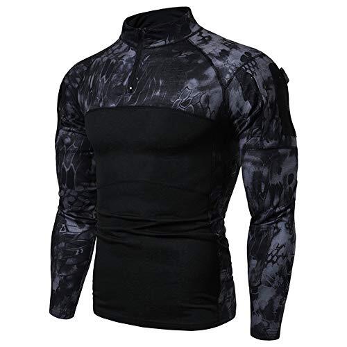 Camisa táctica de manga larga con cremallera de 1/4 para hombre estilo militar camisa de combate bolsillos parte superior de airsoft ropa al aire libre para caza camuflaje verde Negro Camo Python M