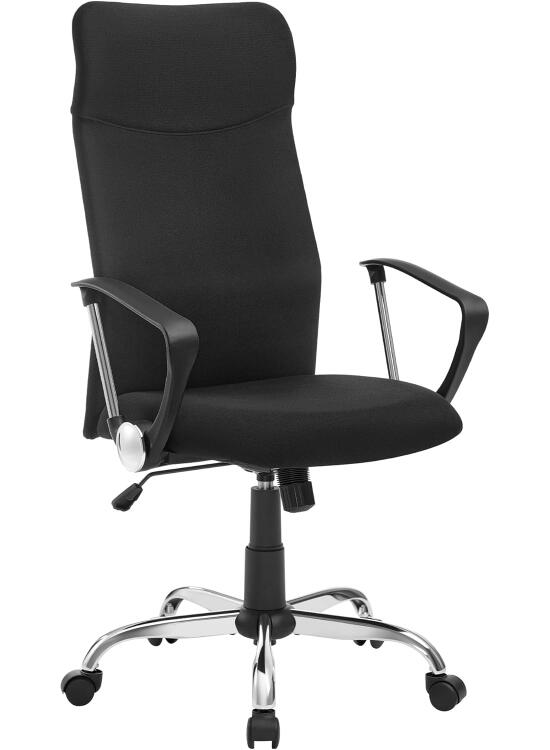 SONGMICS Silla de Oficina, Silla de Escritorio Ergonómica, Silla Giratoria, Asiento Tapizado, Ajustable en Altura e Inclinable, Carga de 120 kg, Negro Tinta OBN034B01