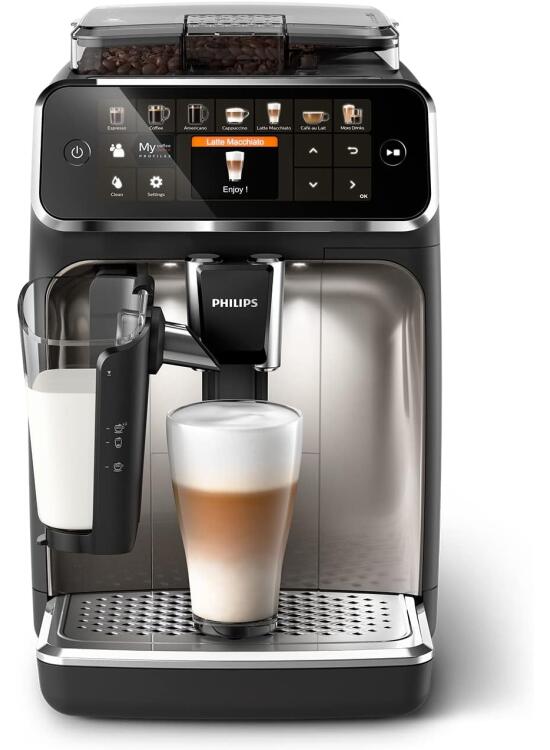 Philips Serie 5400 Cafetera Superautomática - Sistema de Leche LatteGo, 12 Variedades de Café, Pantalla Intuitiva, 4 Perfiles de Usuario, Cromado (EP5447/90)