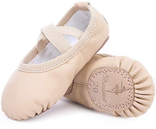 Zapatillas de Danza Cuero Zapatos Media Punta de Ballet y Gimnasia para Niña y Mujer Beige 28