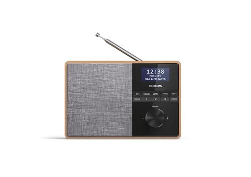 PHILIPS AUDIO TAR5505/10 Radio, Carcasa de Madera, Radio Dab+/FM, Temporizador de Cocina, Alimentación por Red o Batería, Color Marrón/Gris con Bluetooth