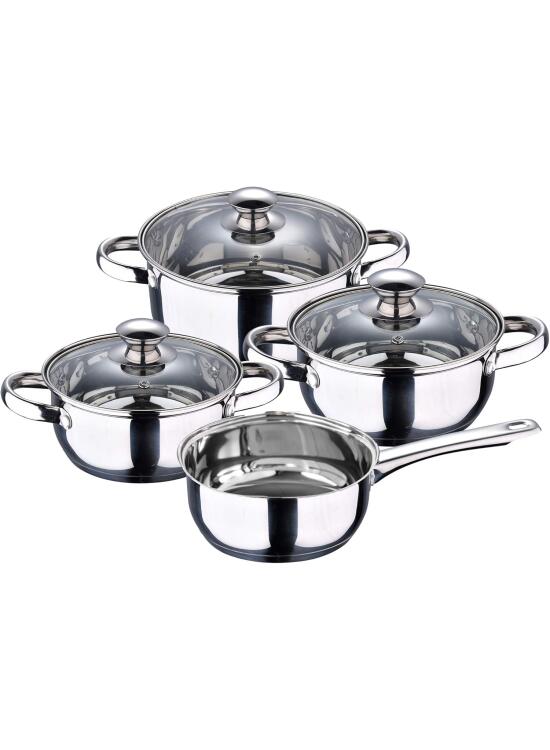 Batería de cocina 7 piezas SAN IGNACIO Faro fabricada en acero inoxidable apta para todo tipo de fuegos