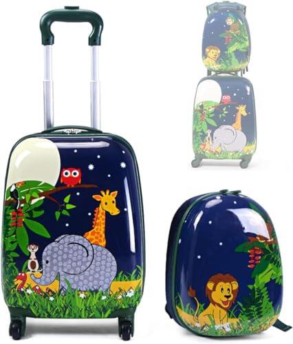 RELAX4LIFE Juego de 2 Maletas para Niños con 4 Ruedas Giratorias 360°, Maleta de Viaje Infantil con Mango Ajustable, Doble Cremallera y Película de PC, Regalo para Niños (Modelo 1)