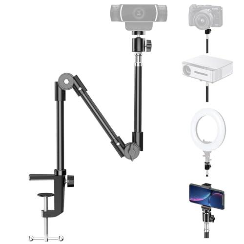 KDD Soporte Camara Escritorio con Soporte Teléfono & 1/4" Tornillo, Soporte Webcam con 22" Flexible Brazo Magico, Tripode Webcam para Logitech C922 C930e C920S C920 C615 C960 Brio 4K Gopro Proyector