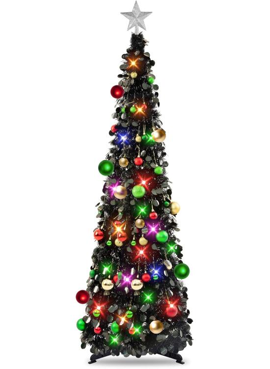 MACTING - Árbol de Navidad Plegable de 1,5 m con Soporte para árbol de Navidad Artificial, para Interior y Exterior, Color Negro