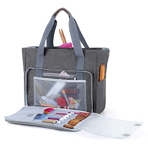 Teamoy Bolsa de Ovillos Almacenamiento para Crochet Bolso Ligero para Agujas, Gris (Sin Accesorios)