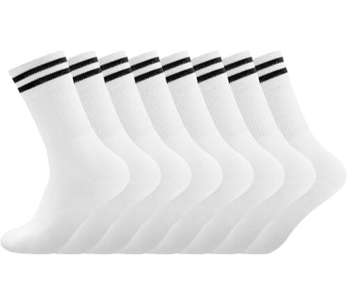 Smart Sir Calcetines Hombre y Mujer 4 Pares de Calcetines de deporte Negro Largo Calcetines de tenis Blanco