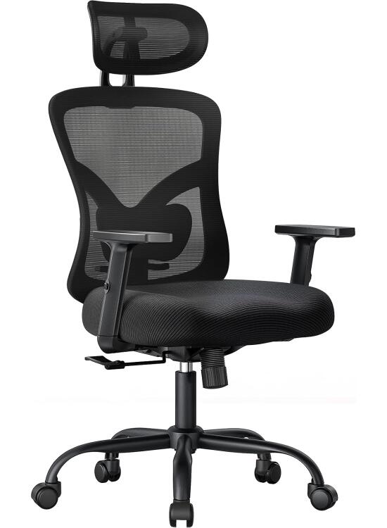 NOBLEWELL Silla de Oficina Ergonómica con Soporte Lumbar, Reposacabezas 2D, Reposabrazos Ajustable, Cojín Mejorado, Inclinación de 130°, Silla para Oficina en Casa