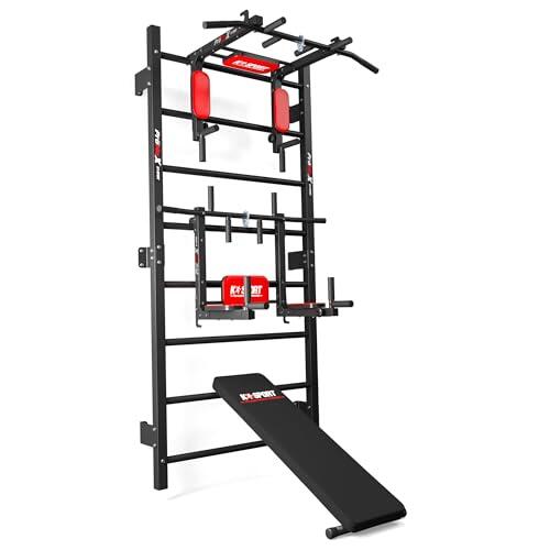 K-Sport: Juego de Entrenamiento con espaldera I estación de Dip I Barra de dominadas y Banco de Entrenamiento I estación de Fuerza con Barra de dominadas I Barra y Banco de Pesas, Incl. E-Book