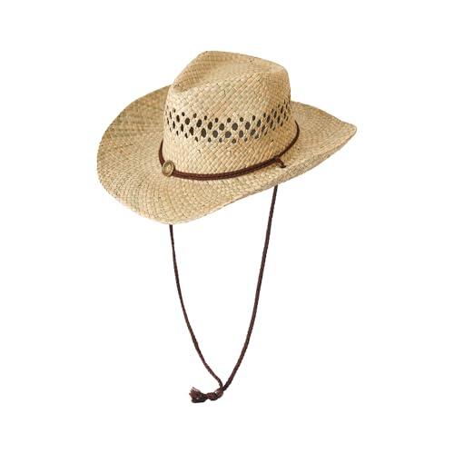 Sombrero de Cowboy de Paja Vaquero Panamá con Banda Occidental Unisex Talla Única Hombre Mujer para Verano Coachella Playa al Estilo Country Brasileño Bohemia Indiana Rafia Natural (XH-1)