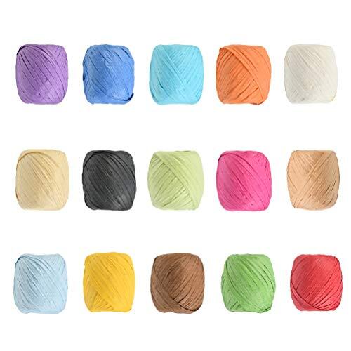 CENBEN 15pcs Rollos de Cinta de Papel 20m de 15 Colores de Rafia Papel Colorido Hilo para Manualidades Cinta de Papel de Rafia para Caja de Regalo Caja Embalaje
