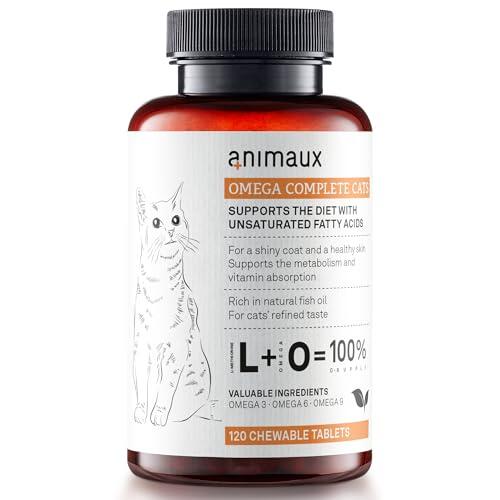 Animales - Omega Complete Cats, Tabletas de aceite de pescado para gatos. Ácidos Grasos Omega 3, 6 y 9 para Apoyar el metabolismo, sistema cardiovascular y para la Piel y Peeling