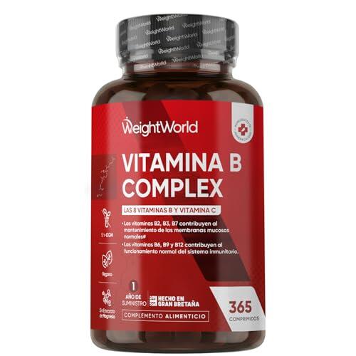 Vitamina B Complex con Vitamina C y B12-365 Comprimidos Veganos Para 1 Año - Complejo B Completo con B1, B2, B3, B5, B6, B7 (Biotina), B9 (Ácido Fólico) y B12