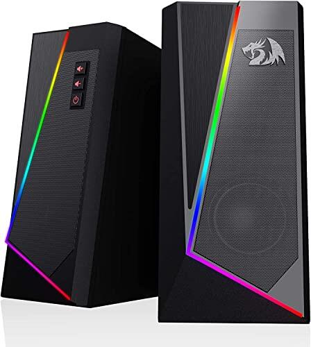 Redragon GS520 RGB Altavoces de Escritorio, Altavoz estéreo de 2.0 Canales para PC con 6 Modos LED de Colores, Graves mejorados y Control de Volumen de fácil Acceso, Alimentado por USB