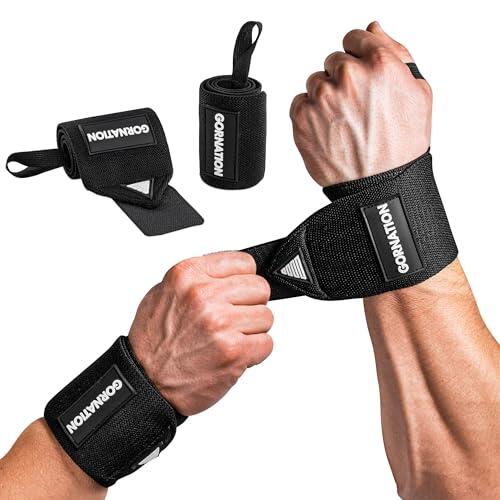 GORNATION Muñequeras Elásticas para Levantamiento de Pesas, Calistenia y Gimnasio, Soporte de Muñeca para Fitness y Musculación, Bandas elásticas protectoras, Wrist Wraps Ajustables - 1 Par, Negro